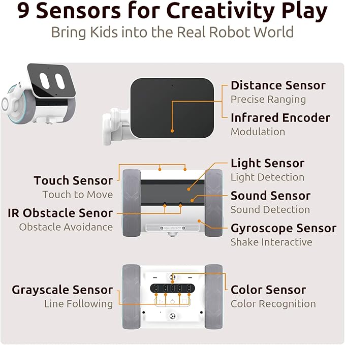 WhalesBot Pubbo Air Play & Education Robot for Kids, Voice & Touch & APP Control, STEM & Coding Robot with Multiple Sensors, Modular/Scratch Programming, Best Educational Gift for Boys & Girls Ages 6+