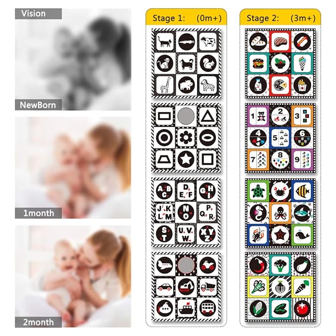 teytoy Tummy Time Floor Mirror, Double High Contrast Play and Pat Activity Mat Black and White Baby Crinkle Toys with Teether, Great Gift for Infants Boys and Girls -Pack of 4