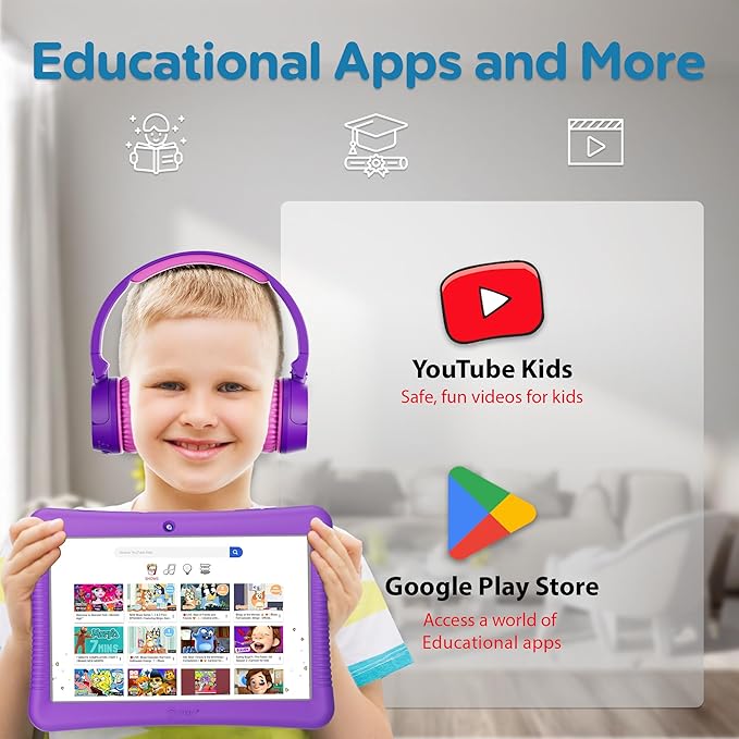 Contixo 10" Android Kids Tablet Bundle - 32GB, 80+ Disney Storybooks ($350 Value), Parental Controls, Kid-Proof Case w/Kickstand & Stylus, Headphones & Sleeve Bag - Purple