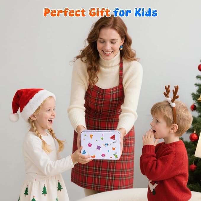Mini Magnetic Tiles with Iron Case, 60 Pcs Travel Magnetic Toys Set, Magnet Building Block Set, Magnatiles for Toddlers 1-3, Travel Toys for Kids Ages 3+, Gifts for Boys & Girls Birthday Christmas