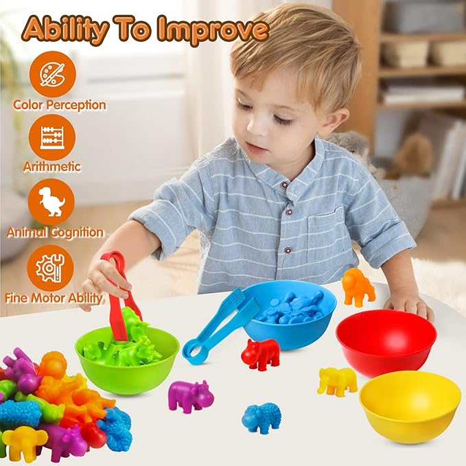 JOCHA Color Sorting and Counting Animals Toys for Toddlers 3 5 4 Years Old Preschool Matching Learning Educational Game Montessori Sensorys Math Classification Activities Toys for Kids Boys Girls