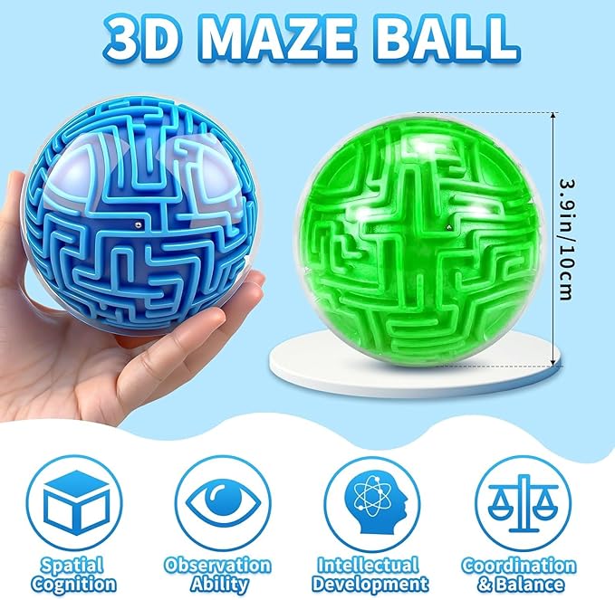 3D Puzzle Ball Maze Brain Teasers Games Puzzle Toy Gravity Memory Cube Educational Toys Gifts for Students Teens Adults,Blue and Green