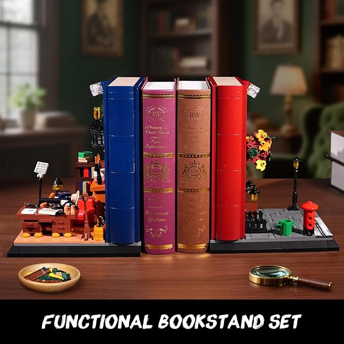 Detective Bookend Building Set with Lights, 1241 PCS Detective Agency Street House Building Block Kit for Home Decor Bookshelf, Collectible Mystery Bookstand Model for Adults Boys Girls Age 12+