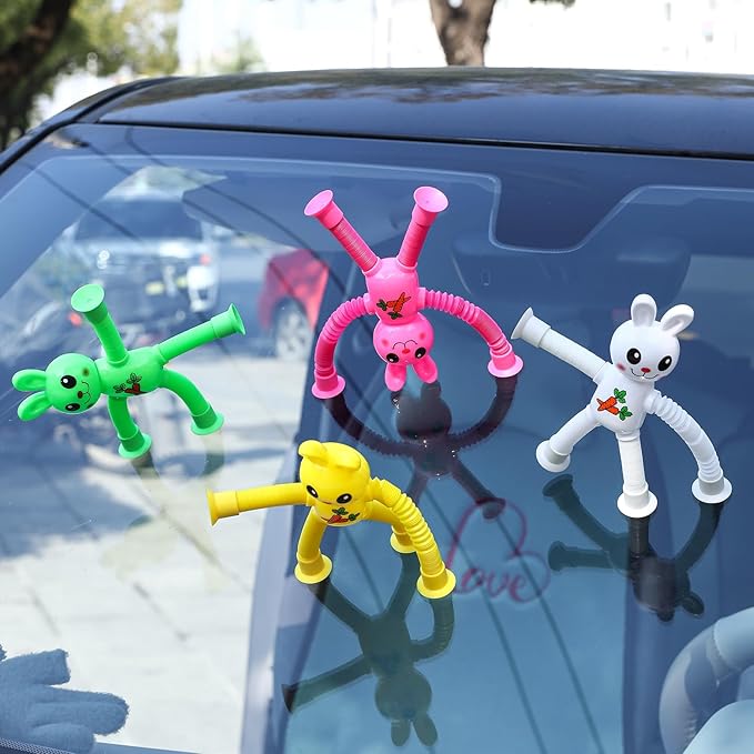 Limpskys 4Pack Telescopic Suction Cup Bunny Toy，Easter Bunny, Easter Egg fillers，Easter Basket Stuffers，Suction Cup Toys，Suction Toys