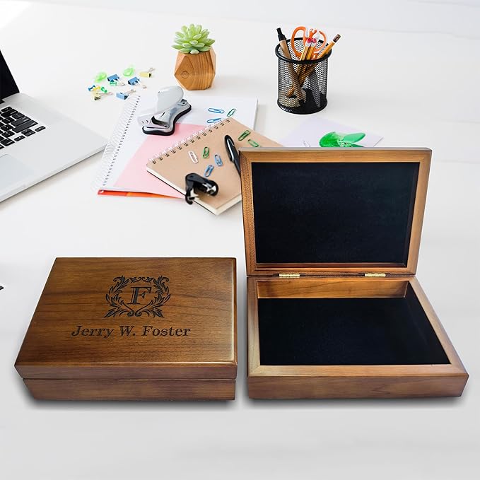 Personalized Keepsake Box | Walnut Wooden Memory Box Gift for Anniversary, Wedding, Valentine, Birthday, Baby Shower, Groomsman | Handmade Keepsake Storage Organizer | Engraved Name Box