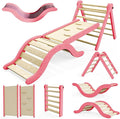 Pikler Triangle Set Climber 5 in 1, Toddler Climbing Toys Indoor Folding with Ramp & Arch & Mat for Montessori Play Gym for Toddlers and Kids (Pink)(105" Wx25 Dx31.5 H)