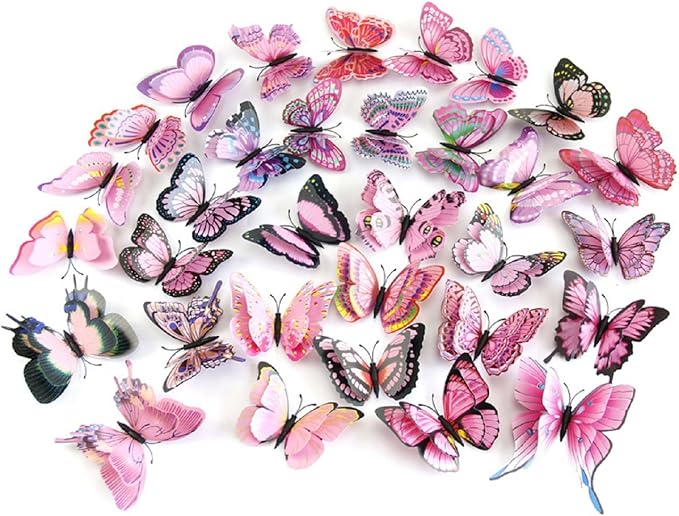 Mixed of 12PCS 3D Pink Butterfly Wall Stickers Decor Art Decorations