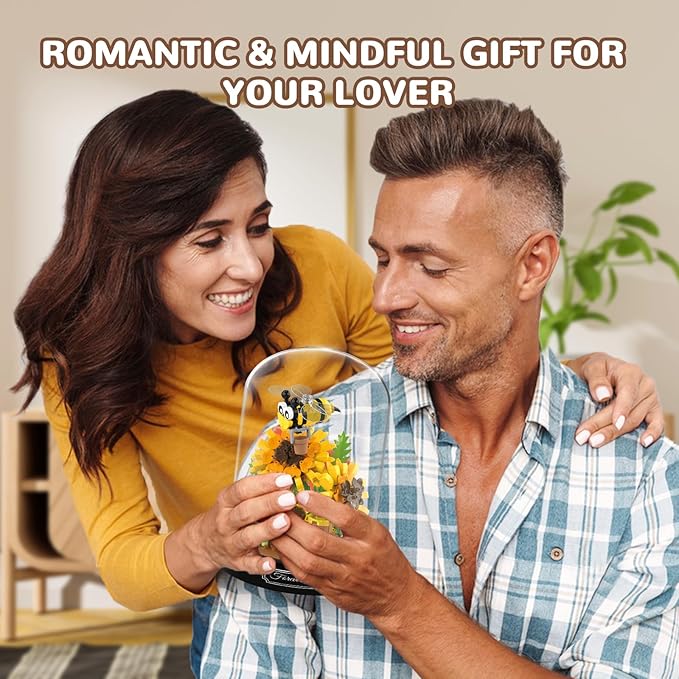 QLT QIAOLETONG Flower Bouquet Building Sets, Animals Flowers Botanical Collection 548 PCS Mini Bricks Building Blocks Toy for Adults, Valentine's Day for Her (Bee)