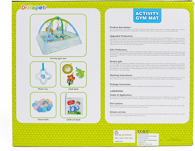 Dr.Rapeti Baby Play Gym Mat with Ball Pit Activity Gym Center Tummy Time Mat Thickened Mat Sensory Exploration Motor Skill Development for Newborn Infant Baby Toddlers