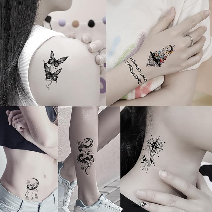 82 Sheets Halloween Temporary Tattoos, 3D Scary Lion Wolf Tiger Skull Skeleton Spider Fake Tattoos Stickers for Men Women Adults