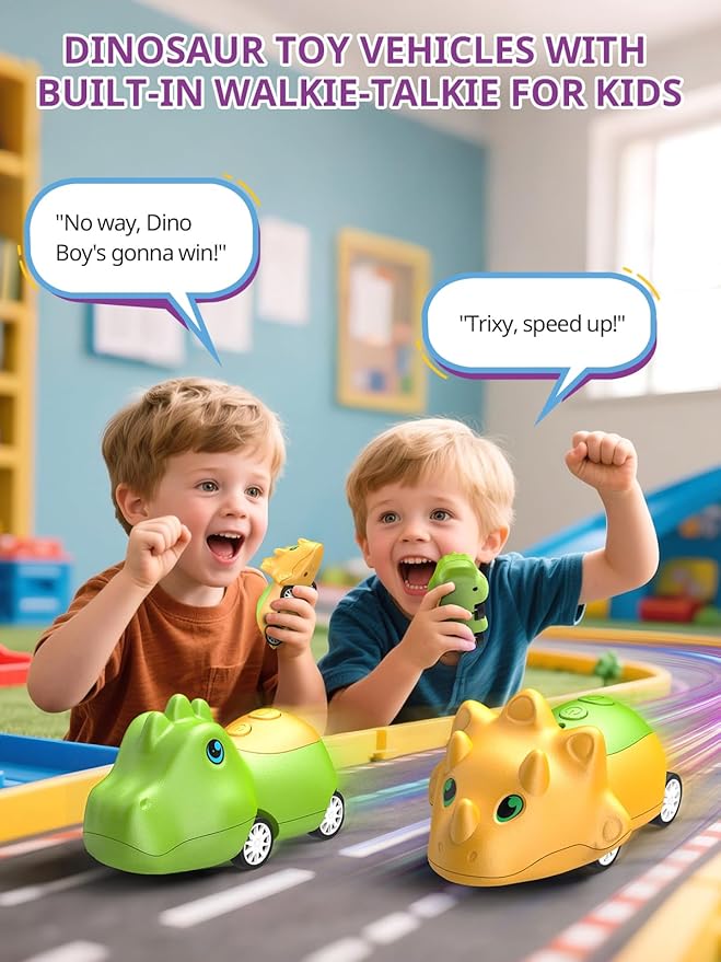 Kids Walkie Talkies 2 Pack Dinosaur, Toys for Boys Girls Age 3 to 5 7, 48H Playtime, Fun for Home or Yard, T-Rex Rechargeable Gift Birthday Christmas Camping Toddlers
