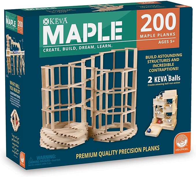 MindWare KEVA Maple 200 Plank Wooden Building Blocks Set - Free-Form 3D Structure Building Set for Kids