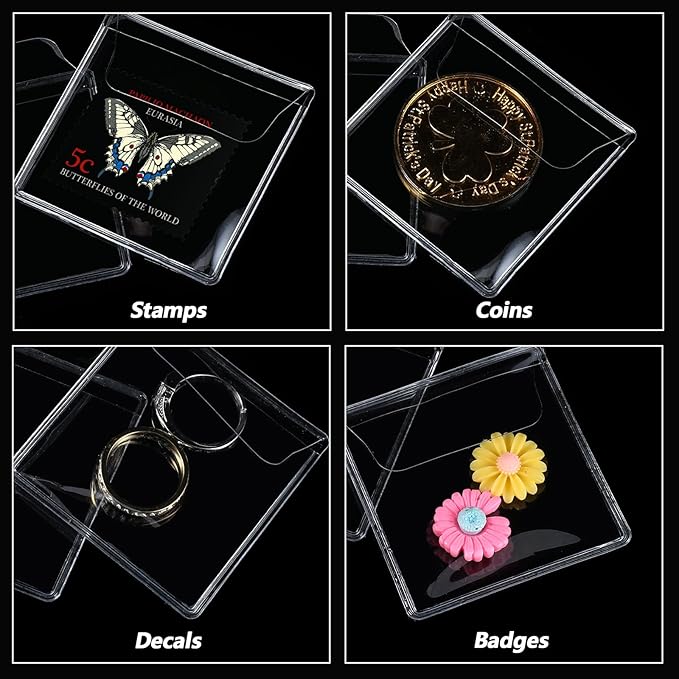 simarro 200Pcs Single Pocket Coin Flips Coin Sleeves Holders, 2.2x2.2 Inch Clear PVC Coin Protectors Badge Commemorative Coin Packaging Bag for Coins Jewelry and Small Items Storage