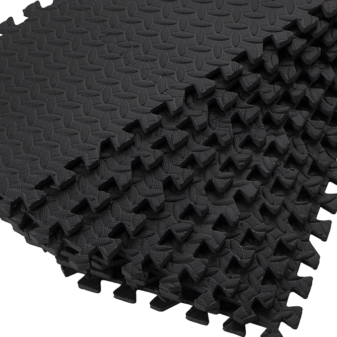 Shihanee Foam Floor Baby Tiles Foam Floor Mats Play Mats Bulk with Borders Interlocking for Kids Baby Playroom Nursery Gym (Black,64ft)