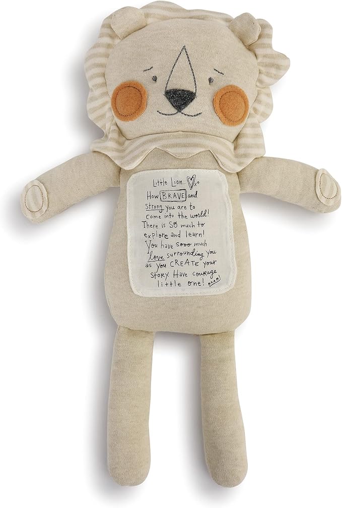 DEMDACO Brave Little Lion Tan Stripe 16 inch Polyester Plush Fabric Figure Toy
