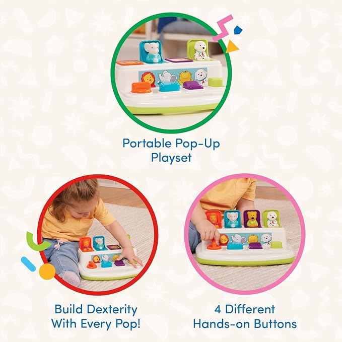 Battat – Cause – And – Effect Toy – Developmental Toy With Buttons & Colors – Color Sorting Animal Toys – For Kids, Toddlers, Babies – 18+ Months – Pop – Up Pals