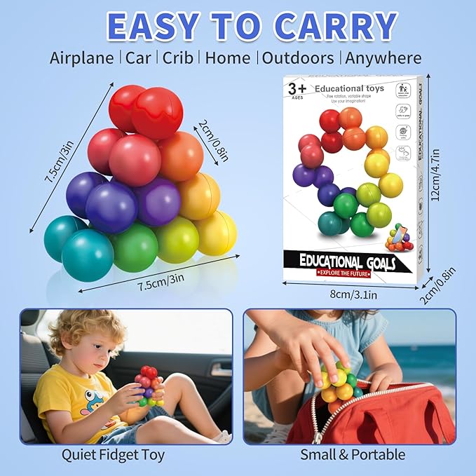 Autism Sensory Toys for Autistic Children, 6 Pack Fidget Toys for Kids Adults, Autistic ADHD Rainbow Ball Stress Toy, Stocking Stuffers Airplane Car Travel Essentials Calm Down Toddler Activities Toy
