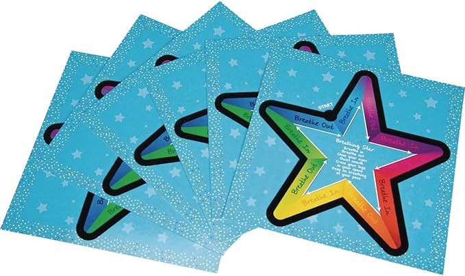Really Good Stuff Tactile Breathing Star Cards - 6 Pack - Social Emotional Learning Sensory Tool - Calming Fidget - Promotes Relaxation & Helpful Breathing Techniques