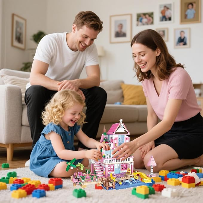 Pink Seaside Beach Villa Friends Building Set Friends Construction Educational Toy 822 Pieces Gifts for Girls Teens Kids Adults Ages 6+