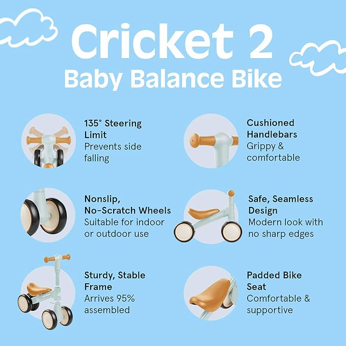 Retrospec Cricket 2 Baby Walker Balance Bike with 4 Wheels - Safe Learning Toy for Ages 12-24 Months - Scratch-Resistant Indoor Outdoor Toddler Riding Toy with Steering Limit & Soft Grips