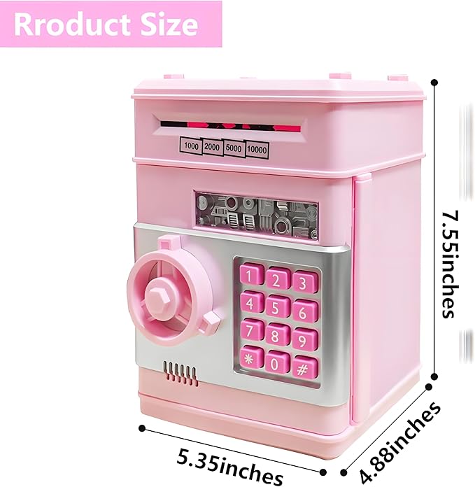 Piggy Bank Electronic Mini ATM for Kids Toy, Safe Money Saving Box Coin Banks Password Code Lock for 3-14 Years Old Kids, Boys Girls Ideal Gift (Light Pink)