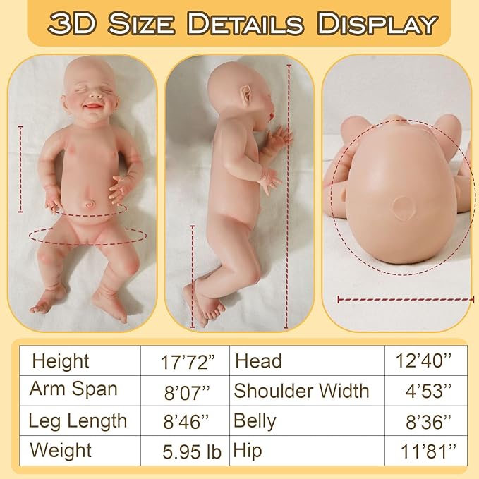 Full Silicone Baby Dolls,17.72 in Silicone Realistic Newborn Baby Doll, Non Vinyl 1:1 Lifelike Reborn Sleeping Dolls (Eve-Ivory)