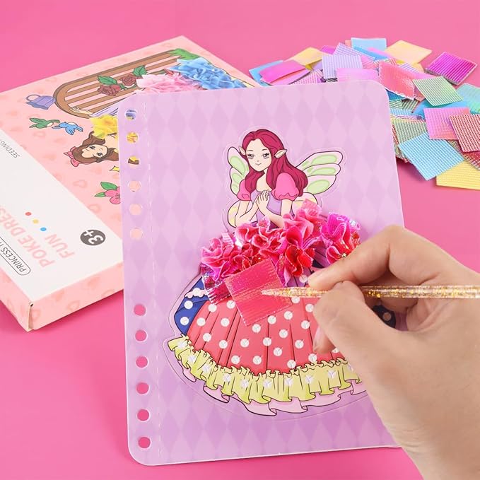 BLXIN Poke-Art Princess Craft Kit, Girls DIY Paper Art Set with Castle, Creative Educational Activity,Crafts Gifts for Girls Ages 3-8, DIY Activity