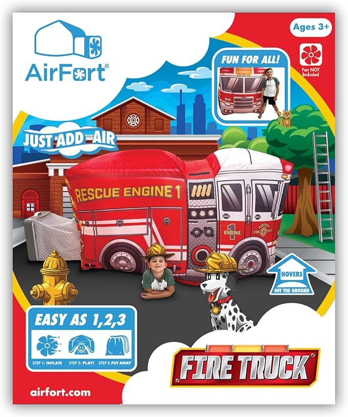 The Original Patented AirFort - Build A Fort in 30 Seconds, Inflatable Fort for Kids, Play Tent for 3-14 Years, A Playhouse Where Imagination Runs Wild, Fan not Included (Firetruck)