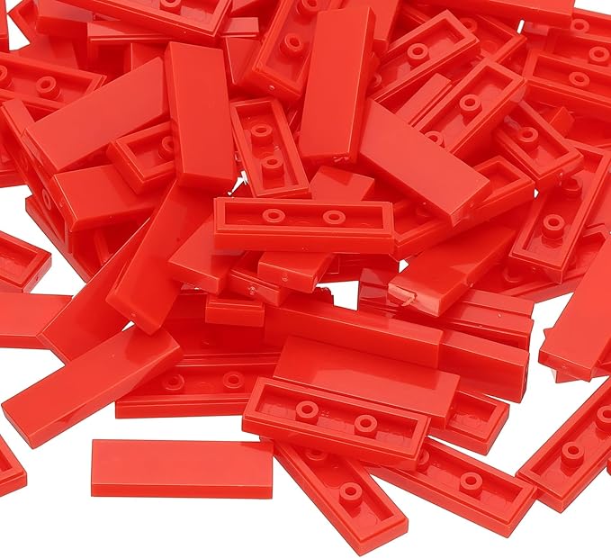 PATIKIL 122 Pcs Flat Blocks Bulk, 1x3 Square Red Classic Tiles Smooth Surface Mini Building Blocks Accessories Compatible Bricks Kits for Building Floor Walls Mosaic Pixel Arts