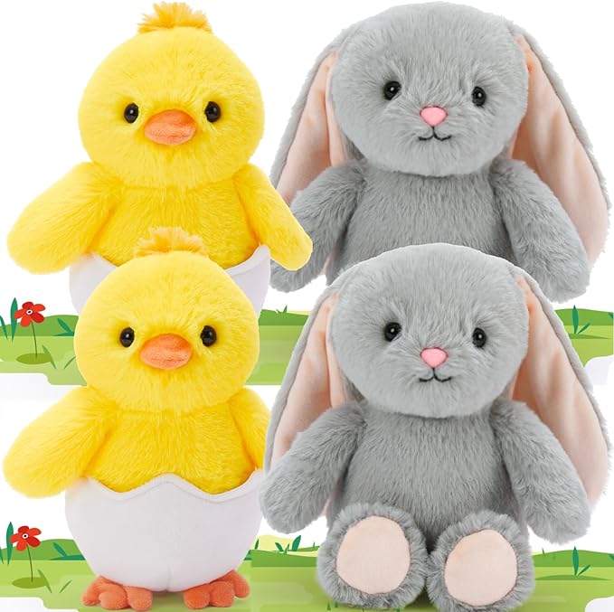 MaoGoLan 4 Pack Bunny Stuffed Animals Chick/Duck Plush for Kids Party Favors, Medium Stuffed Animals Bulk for Birthday Baby Shower Decorations Girls Boys Toddlers
