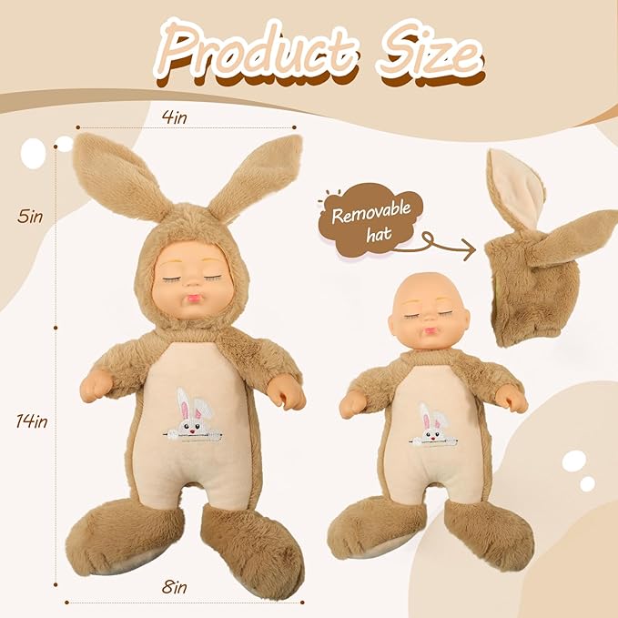 Plush Animal Toys,Interactive Singing Plush Rabbit Doll,14in soft plush closed eye sleeping newborn baby doll,with interactive music box that sings,removable hat.suitable for children aged 3+.