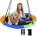 RedSwing 43" Flying Saucer Tree Swing for Kids Outdoor, Waterproof Large Round Swings Seat with Adjustable Hanging Straps for Backyard Outdoor Indoor Playground, Green Orange Blue