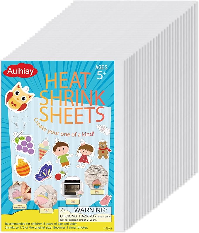 Auihiay 50PCS Shrink Plastic Sheet, Shrink Films Papers, Shrinky Art for DIY Keychains Making, Easter Decorations Ornament, and Mothers Day Gifts, 7.9 x 5.7 inch / 20 x 14.5 cm