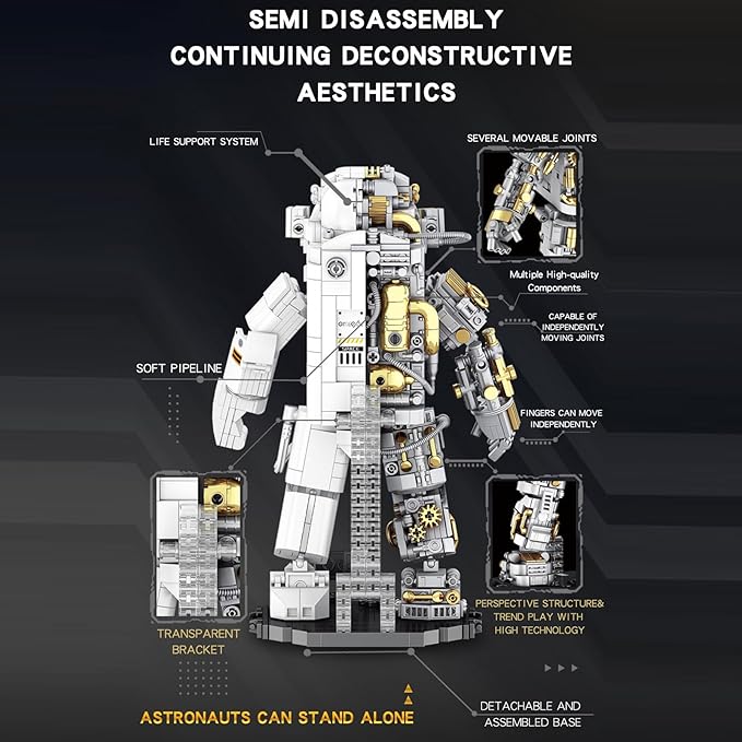 GoolRC Space Astronaut Building Block Set, 1078 Pcs Half Mechanical Astronaut Building Kit with Display Stand, Educational STEM Spaceman Building Kits Gifts for Teen