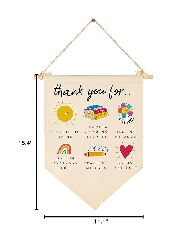 Thank You Gift for Nursery Teacher-End of Term Gift for Daycare Teacher,Nursery Worker,Teacher Ta School Nursery-Rainbow Teacher Leaving Present-Canvas Hanging Pennant Flag Banner Wall Sign Decor