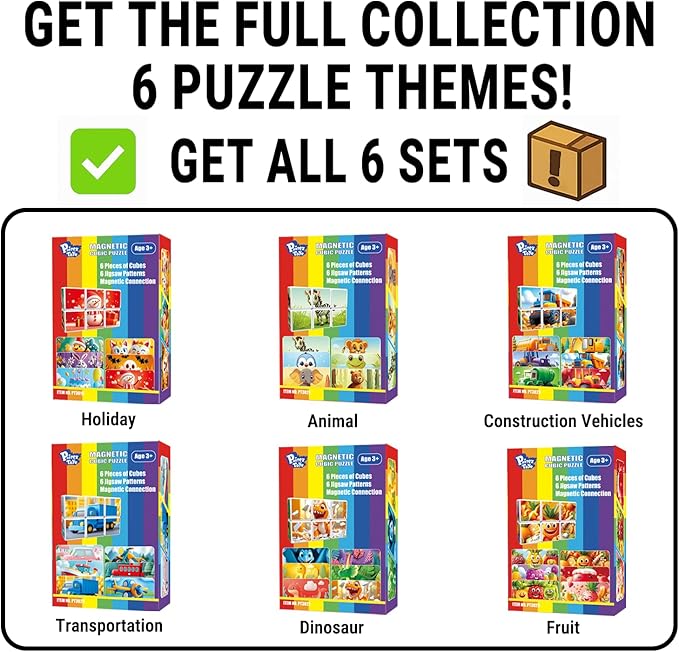 Magnetic Blocks Toys for Toddlers, Pack of 6 Random Themed Puzzles Bundle, Total 36 PCS of Blocks in 36 Patterns, Magnetic Tiles for Kids Ages 3-5, Preschool STEM Educational Sensory Toys
