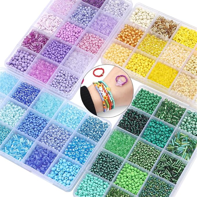 15 Color 4mm Small Assorted Glass Seed Beads,3mm Bugle Beads Friendship Bracelet Kit,2mm Tiny Tube Bead for Jewelry Making(Blue)