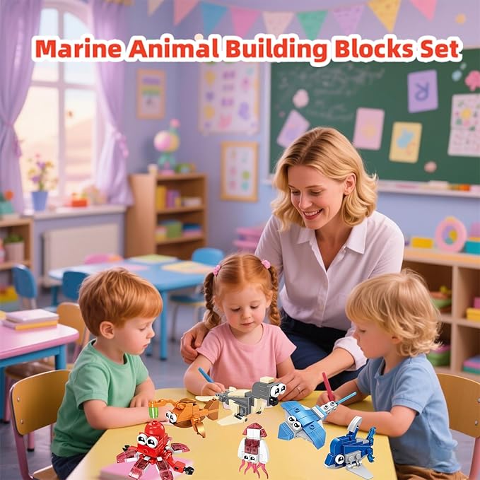 12 Pack Party Favors Building Blocks,36 pcs Ocean Animal Blocks Set,Perfect for Classroom Prizes, Birthday Party, Easter Baskets,Thanksgiving Day