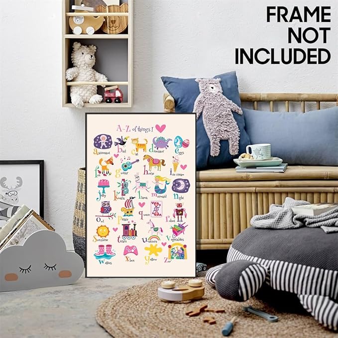 Animal Alphabet Poster, Abc Animal Poster for Toddlers, Alphabet Letters for Wall, Educational Learning Posters for Toddlers 1-3, Classroom Must Haves Poster, Baby Nursery Print 12x16in Unframed