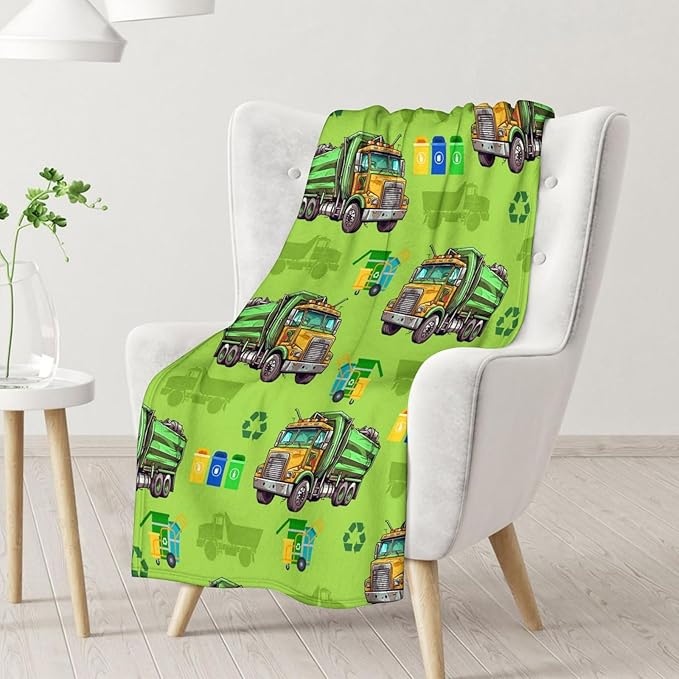 Boys Blanket Gift Garbage Truck Throw Blankets for Kids Adults, 60x80 Inches Cute Decor Throw for Sofa Couch Chair Bed All Season Cozy Soft Stuff