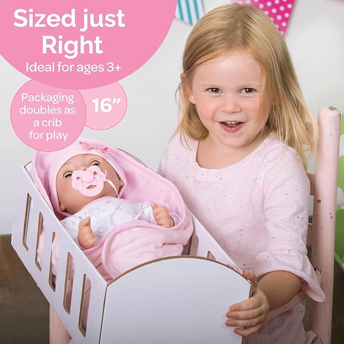 Adora 16 Inch Girl Baby Doll with Accessories Teal Matching 9-Piece Set Including a Pacifier, Hospital, Bracelet, Diaper, and More Gift for Toddlers Ages 3+ Adoption Babies Collection - Precious