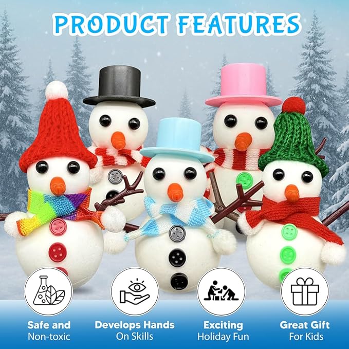 COOLJOY 24 Pack Build a Snowman Kit DIY Snowman Crafts,Air Dry Clay Modeling Crafts Kit,Christmas Stocking Stuffers for Kids,Christmas Gifts for Kids, Snowman Making Kit Toys