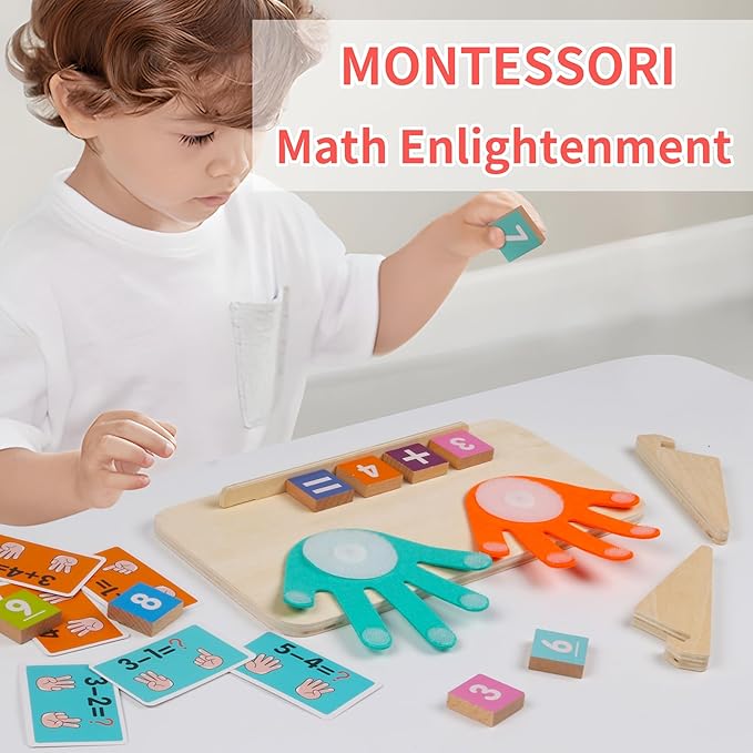 ALLABC Finger Math Manipulatives Number Counting Blocks, Montessori Educational Math Toys for Toddlers 3-6, Preschool Number Learning Toys for Boy & Girl Age 3,4,5 Years Old (Single Side Edition)