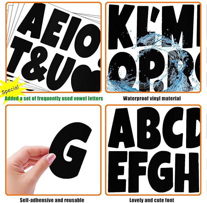 Bemeol Letter Stickers 378 Pcs Bulletin Board Letters for Classroom 4 Inch Alphabet Cutout Letters for Poster Board Display Home Classroom School Decor(Black)