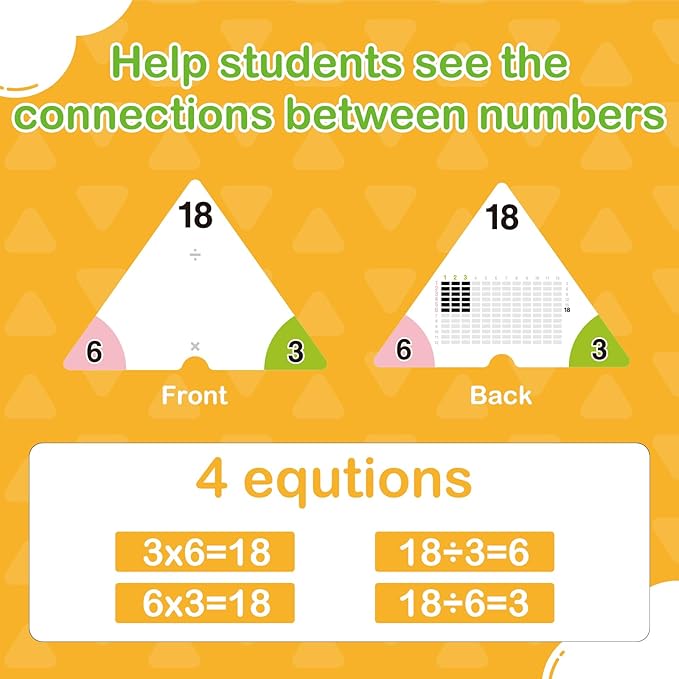 Multiplication and Division Flash Cards 0-12, Triangle Math Games Flash Cards with Times Table Chart, Math Manipulatives Flashcards for Kids Classroom Homeschool 3rd 4th 5th 6th Grade