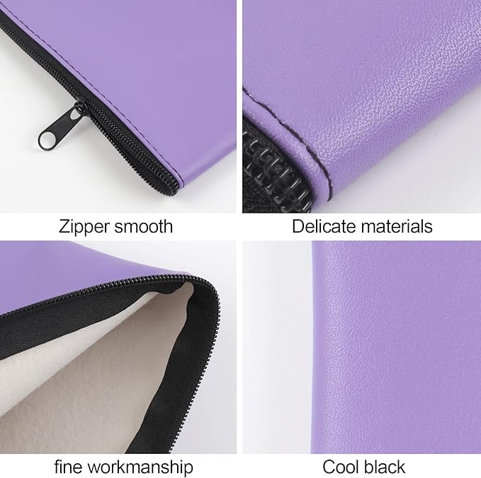 4Pack Money Bag 11 X 6", Safe Durable Waterproof Bags With Zipper for Cash, Coin Pouch PU Leather Bank Bag for Checks, Makeup, Bills, Receipts (Purple)