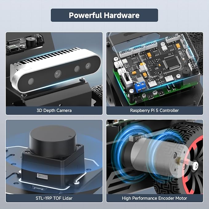 Robot Car for Raspberry Pi 5 ROS2 Humble Ubuntu Programmable AI Vision Smart Robot Kit, Lidar SLAM Mapping Navigation Path Planning Autonomous Driving Ackermann Chassis, MentorPi A1 with RPi 5 8GB