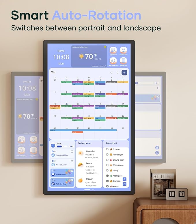 Cozyla Mate Digital Calendar+ 2: 32 Inch Wall Touch Screen Chore Chart Customize Dashboard Smart Electronic Calendar for Family Schedules Meal Planner Supports All Google Play Apps Wall Mount Black
