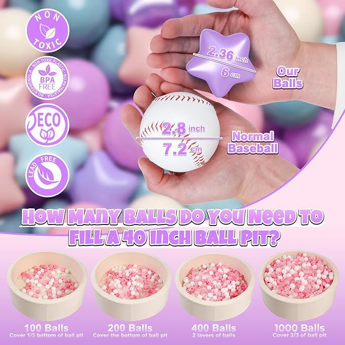 GOGOSO Ball Pit Balls for Toddlers Phthalate-Free BPA-Free Non-Toxic Crush Proof Soft Plastic Play Balls Baby Kids Shape Tent Pool Playhouse Playpen Party Decor, Pink+Purple+Blue,200PCS