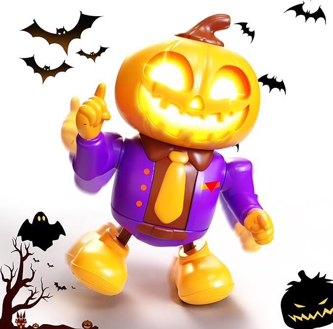 Halloween Pumpkin Dancing Robot Toy – Light-Up Musical Walking Figure, Party Decoration for Boys & Girls Ages 3-8, Fun Holiday Gift